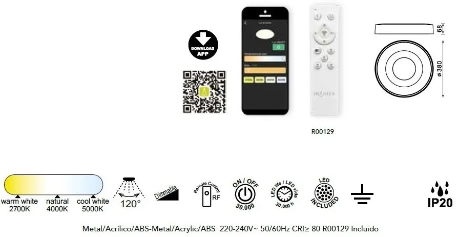 Plafoniera LED Smart dimabila cu telecomanda COIN 38cm alba