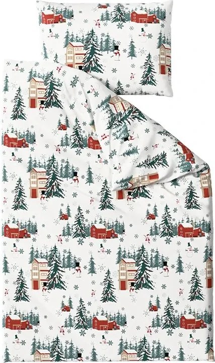 Lenjerie de pat din flanel SNOWY HOUSES alb Dimensiune lenjerie de pat: 70 x 90 cm | 140 x 220 cm
