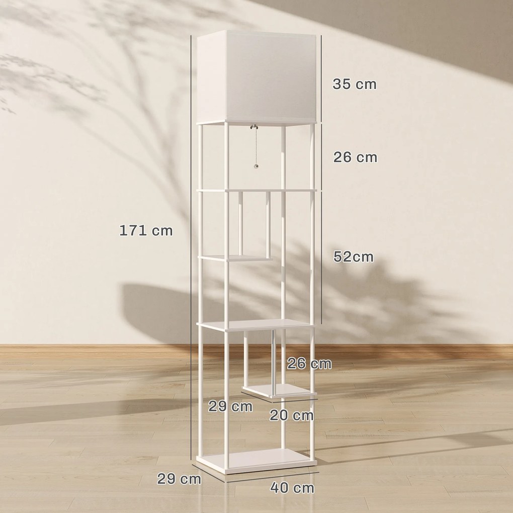 HOMCOM Lampă de podea cu rafturi Temperatură culori reglabilă 3000K-6500K Telecomandă Bec E27 Alb | Aosom Romania