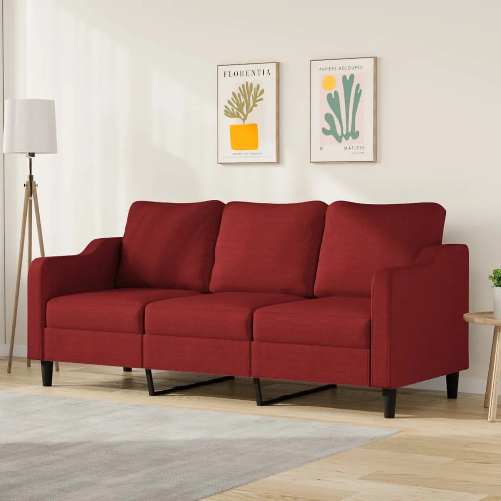 348959 vidaXL Canapea cu 3 locuri, roșu vin, 180 cm, material textil