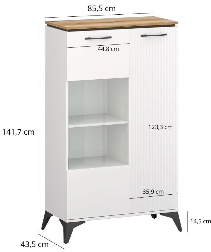 Vitrină Vejares 2 (alb + stejar evoke). 1116988