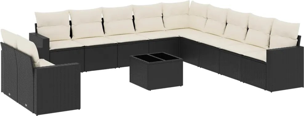 vidaXL Set canapele de grădină, 12 piese, cu perne, negru, poliratan