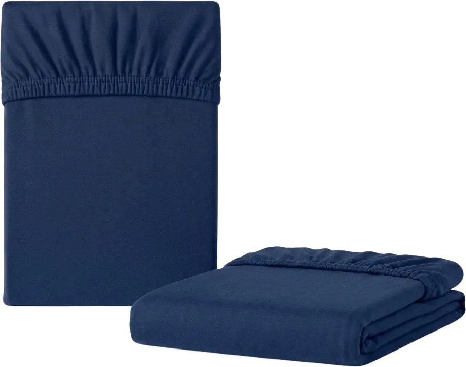 Cearsaf Jersey LUNA albastru inchis 160 x 200 cm, set 2 bucati