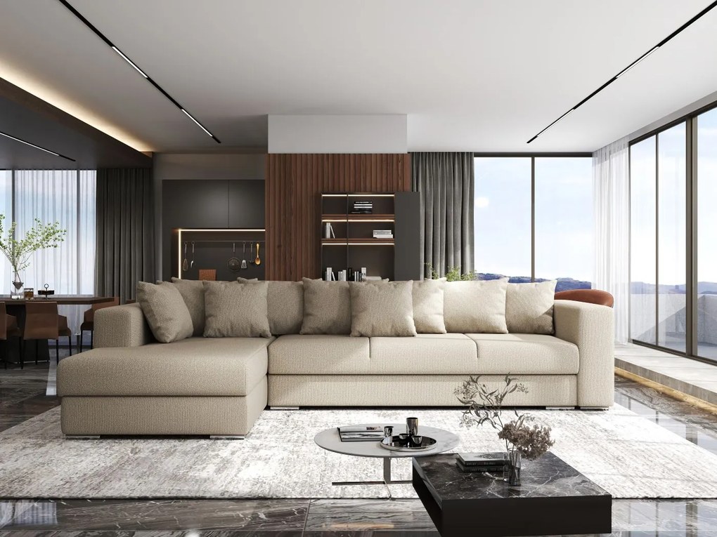 Colțar extensibil dumonde cu ladă de depozitare si sezut confortabil din spuma high-density, Gloria Enjoy Camel 320x183 cm