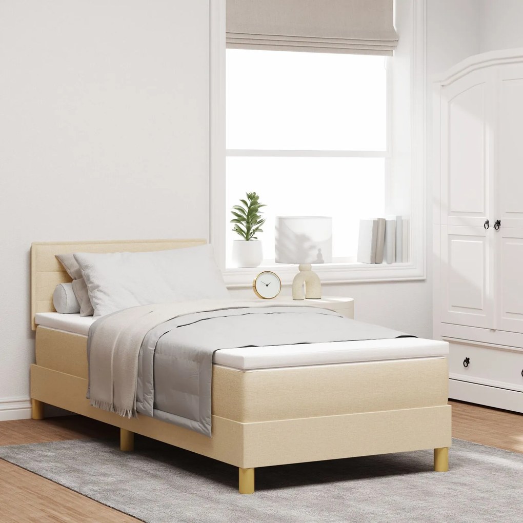vidaXL Pat cu Arcuri cu Saltea Crem 80x200 cm Țesătură
