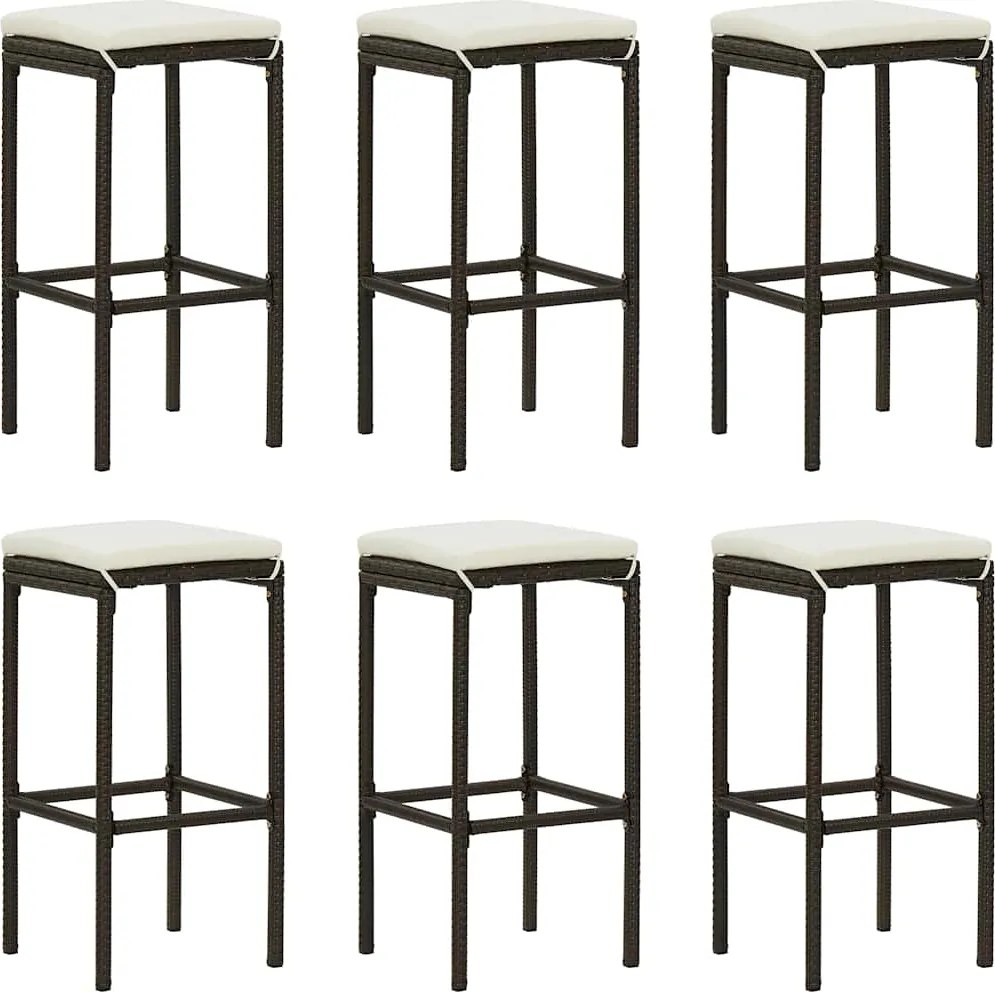 vidaXL Scaune de bar cu perne 6 buc. maro, poliratan