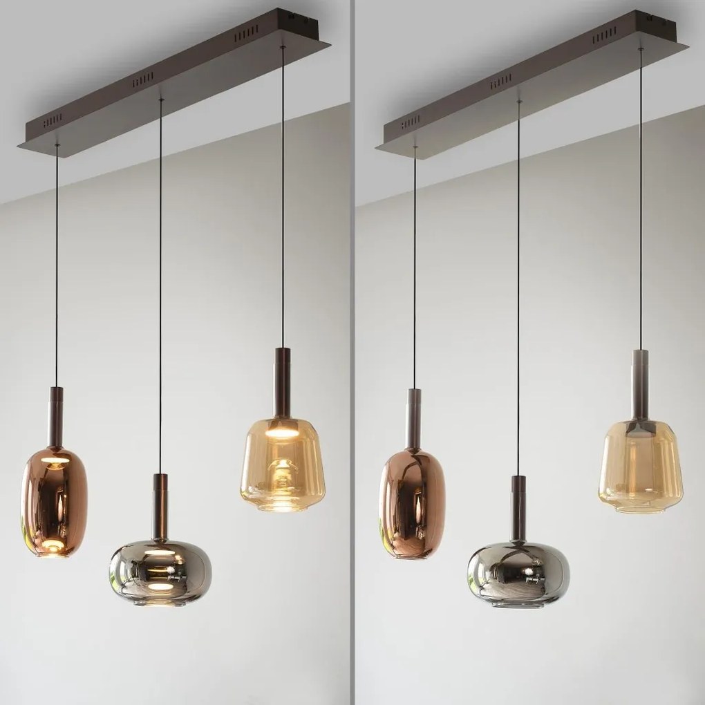 Lustra cu 3 pendule LED, inaltime reglabila, sticla, multicolor, IRIDES