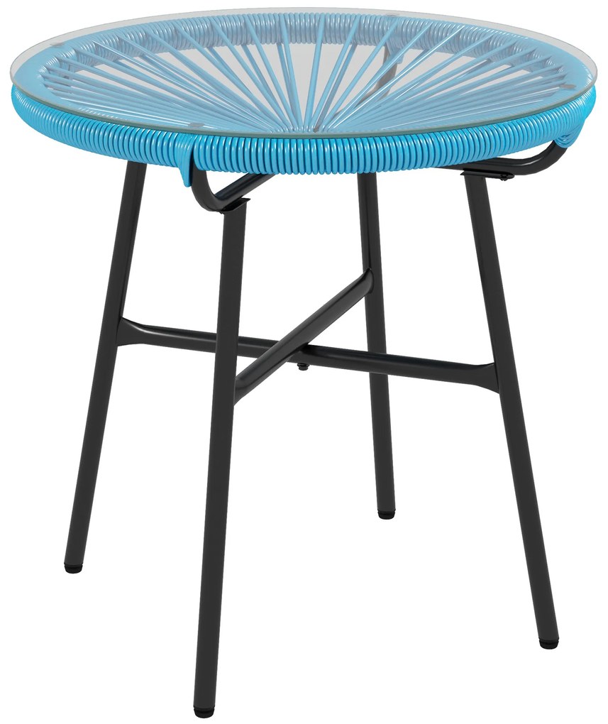 Outsunny Masă de cafea rotundă de grădină din rășină imitând rattanul metal și blat sticlă temperată Ø 50 x 50H cm | Aosom Romania