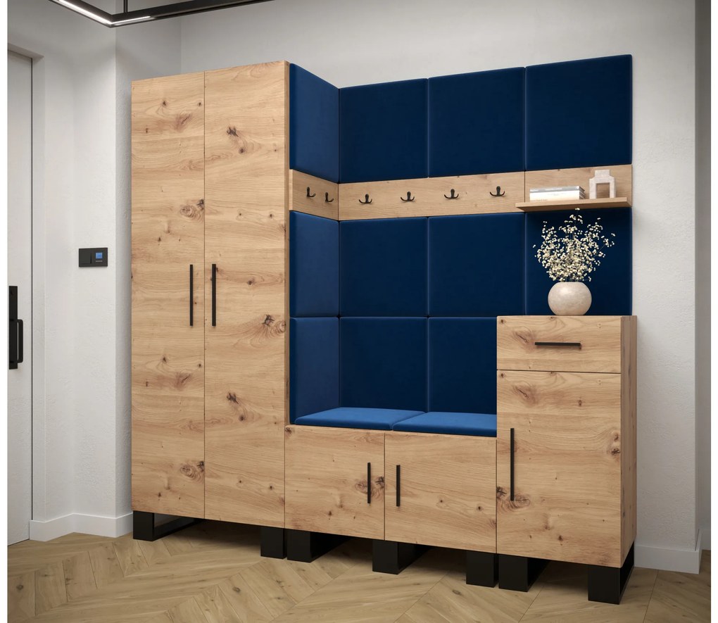 Set mobilier pentru hol Amanda 1 (Stejar artisan + Albastru). 1085862