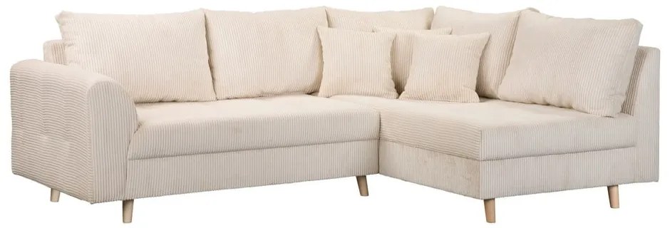 Colțar crem cu tapițerie din catifea reiată (cu colț pe partea dreaptă) Ariella – Ropez