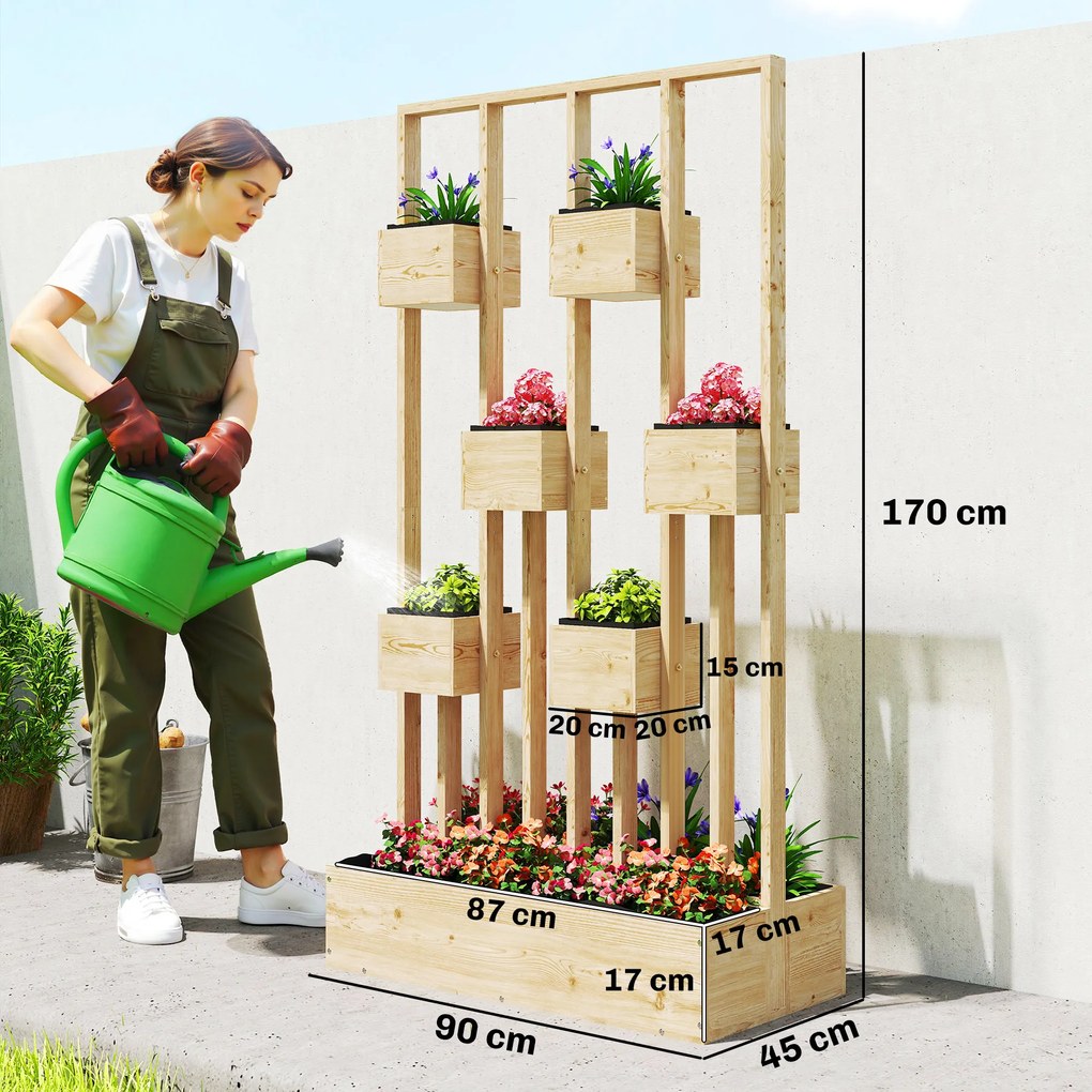 Outsunny Pat înălțat cu spalier, jardiniere din lemn, ghiveci 90 x 45 x 170 cm | Aosom Romania