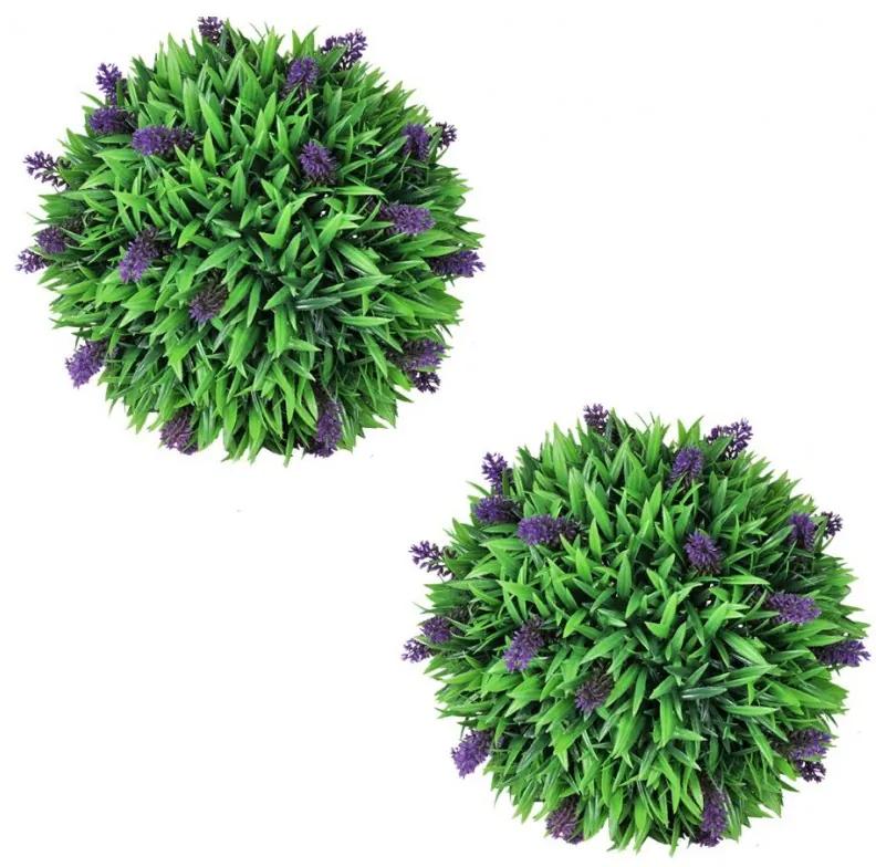 Set de 2 sfere de iarba artificiala si lavanda 30 cm