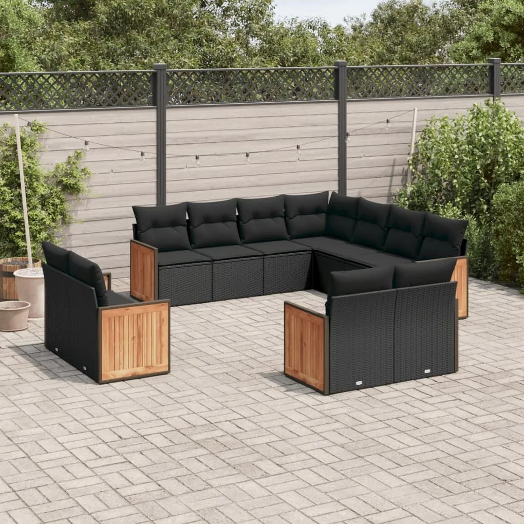 vidaXL Set canapele de grădină cu perne, 11 piese, negru, poliratan