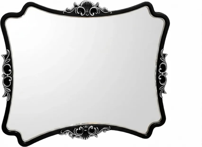 Oglindă decorativă de perete, ramă negru-argintiu antichizată, 60x80 cm
