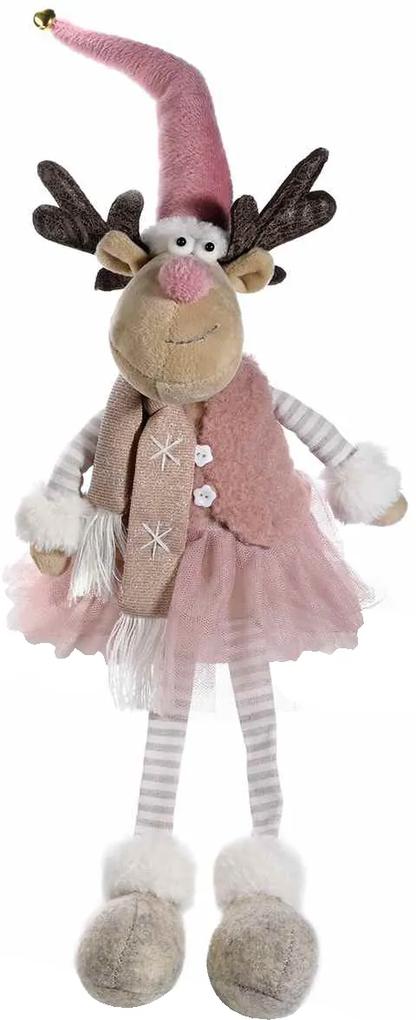 Figurina Craciun Ren roz gri cu picioare textil Girl cm 17x13x57 H