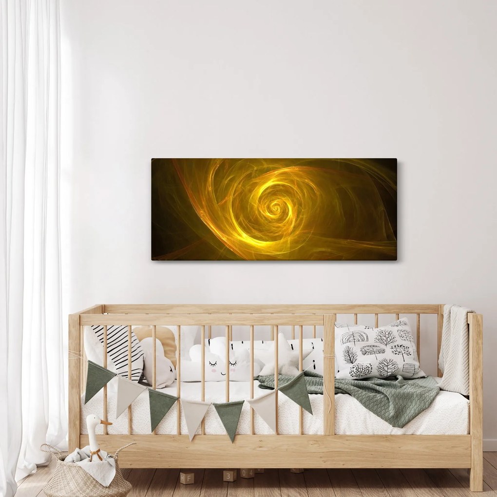 Tabloul cu spirala abstractă în galben (120x50 cm)