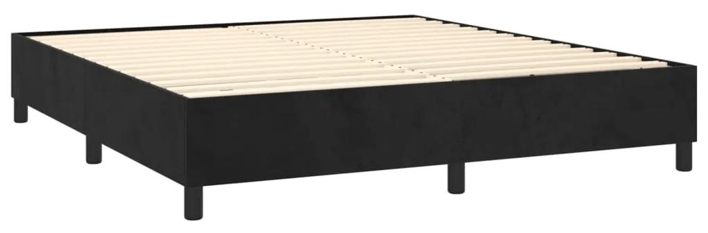 Pat box spring cu saltea, negru, 160x200 cm, catifea Negru, 160 x 200 cm, Benzi orizontale