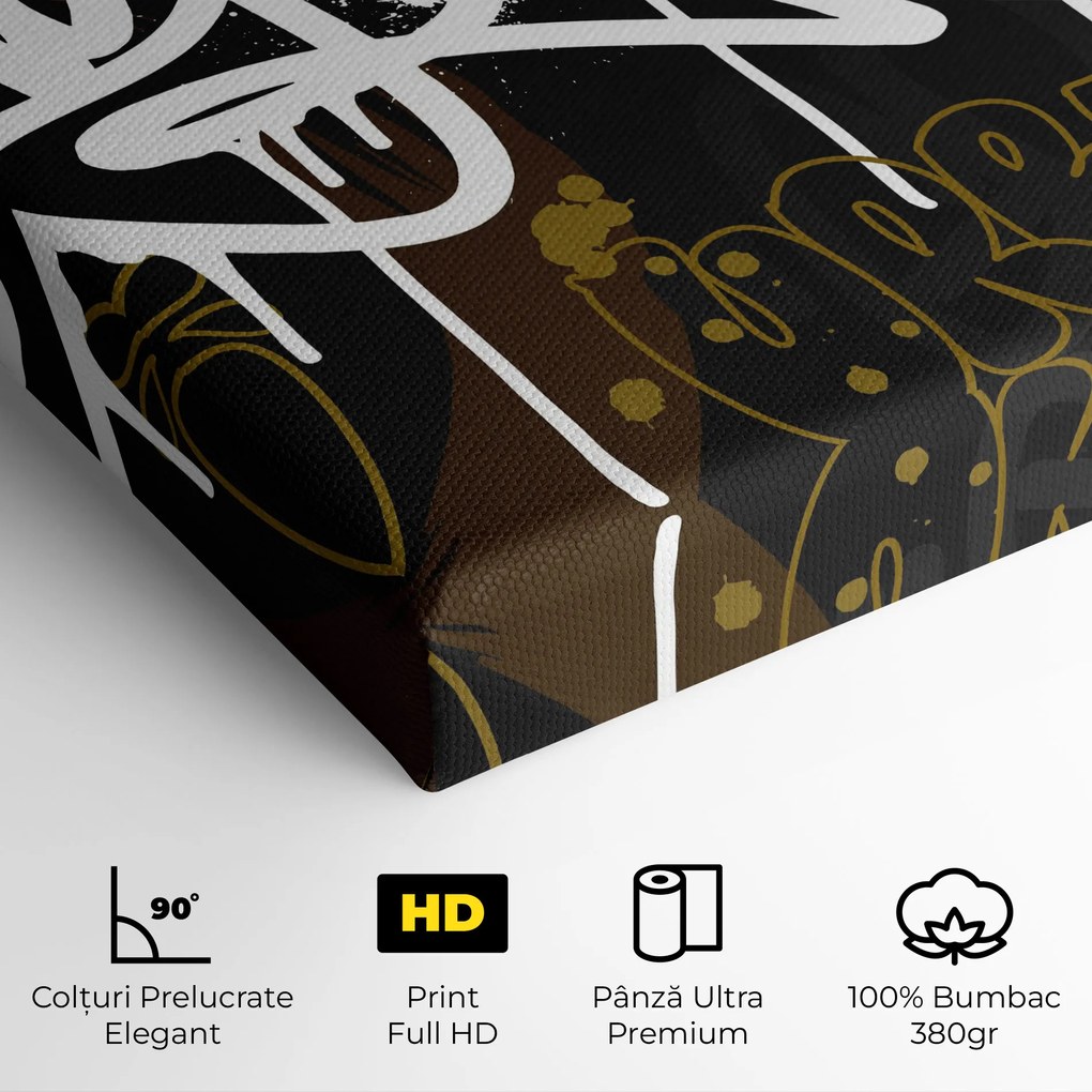 Tablou Canvas, 90x140cm, Dormitor si Living, Moderne, Graffiti, White Brown Graffiti