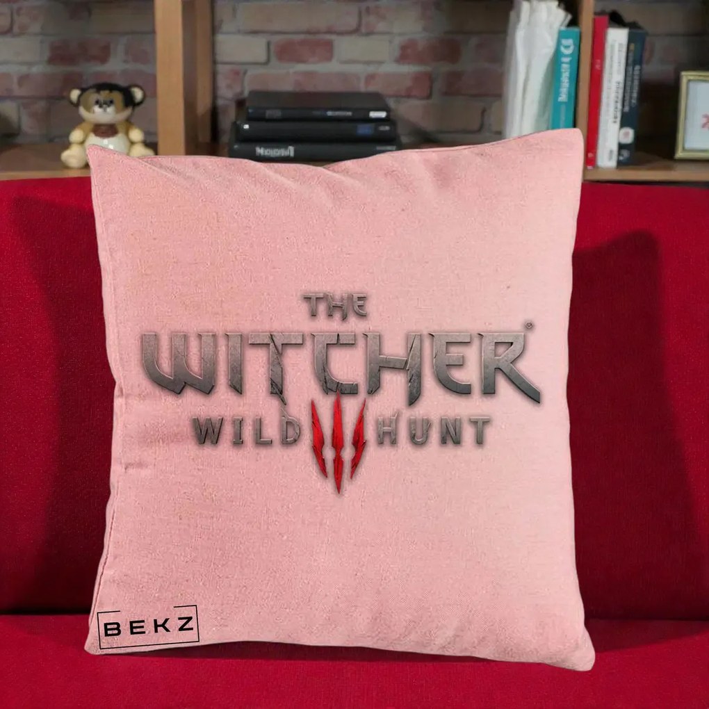 Perna Personalizata The Witcher 3 Wild Hunt, 40x40 cm, Roz, Husa Detasabila, Perna Inclusa, BEKZ®