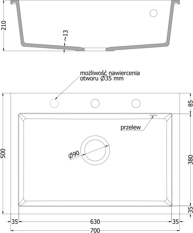 Mexen Elix chiuvetă granitică cu 1 compartiment 700 x 500 mm, albă, sifon crom - 6526701005-20