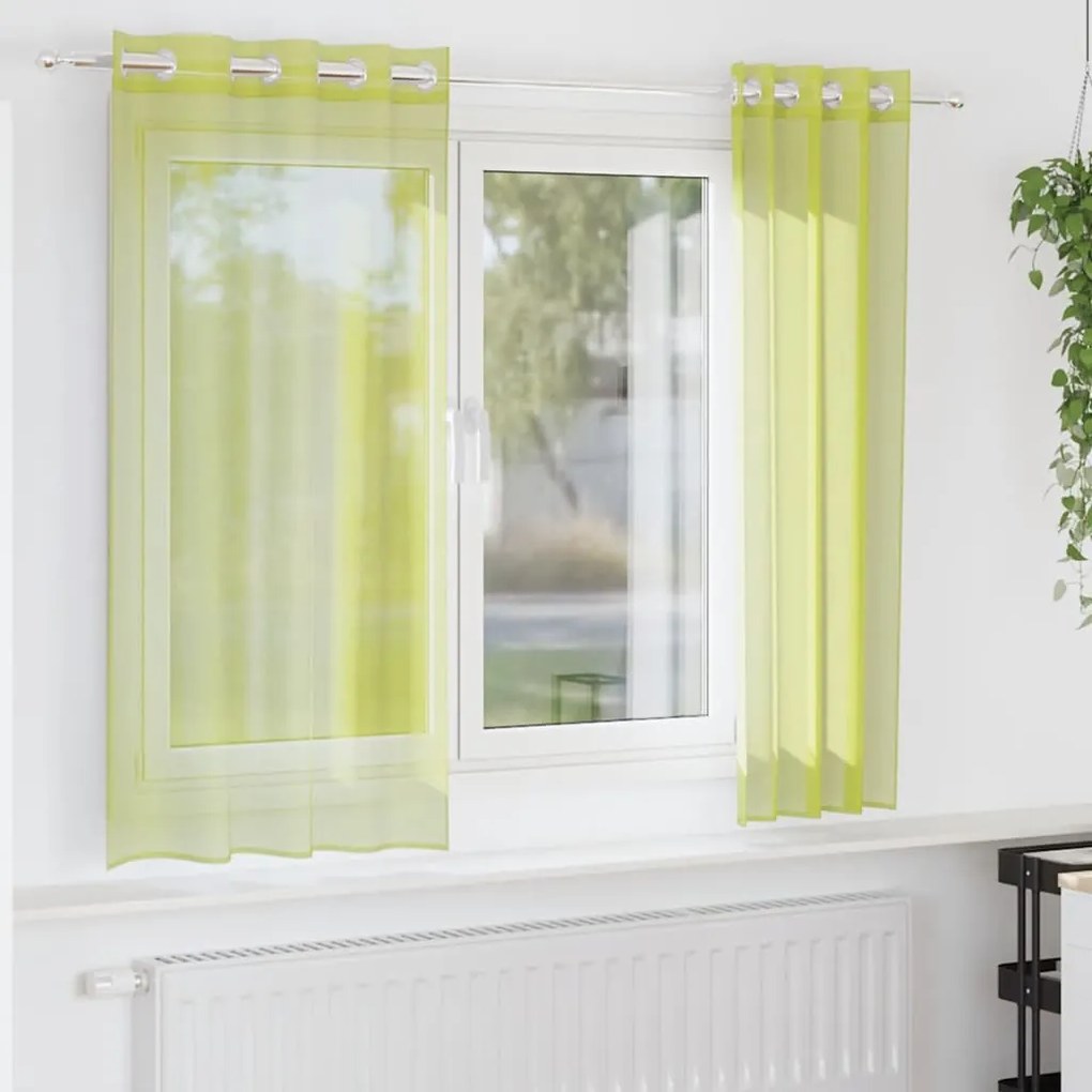 vidaXL Perdele Voile cu Oelii 2 buc Verde măr 140x175 cm