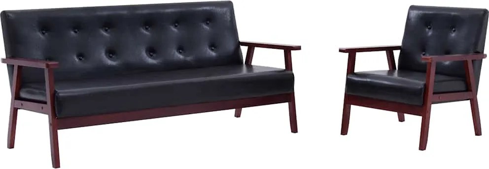 vidaXL Set canapea, 2 buc., negru, piele artificială,