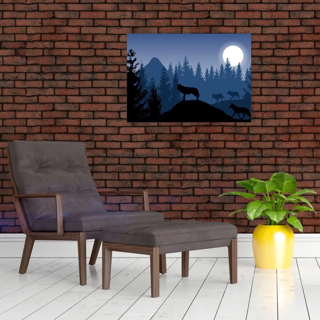 Tablou - Haita de lupi sub lună plină (70x50 cm)