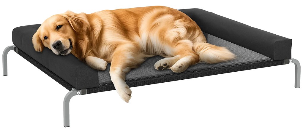 PawHut Pat ridicat pentru câini răcoritor, pat de tabără pentru câini interior exterior portabil, 130 x 90 x 30 cm, negru | Aosom Romania