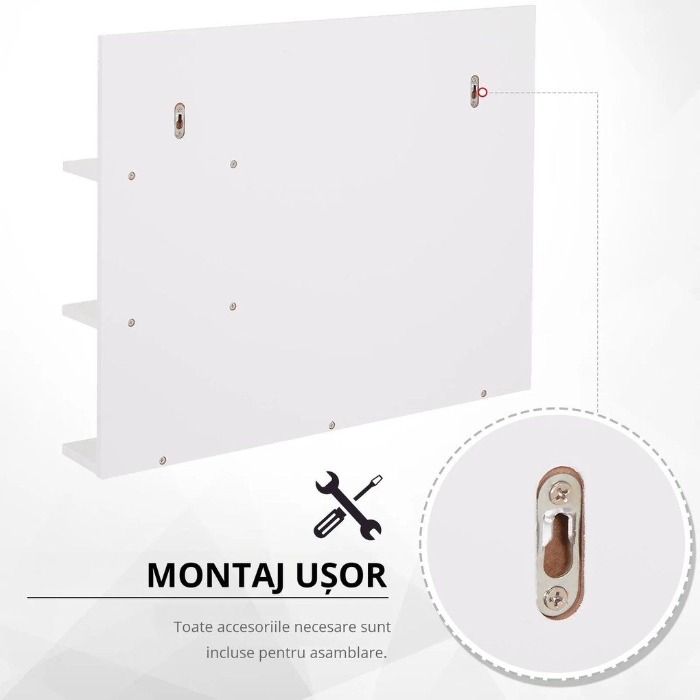 kleankin Dulap Oglindă Baie cu 3 Rafturi Spațiu Depozitare MDF Alb 60x10x48cm | Aosom Romania
