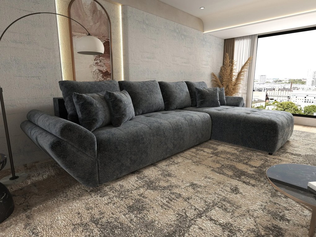 Colțar extensibil dumonde cu ladă de depozitare si sezut confortabil din spuma high-density, Berlin XL Euphoria Graphite 350x185 cm II