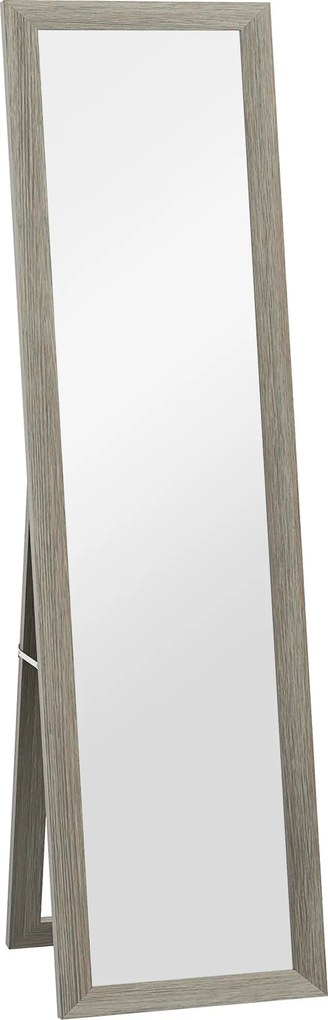 HOMCOM Oglindă Autoportantă Modernă, 37x157 cm, Oglindă de Perete și de Podea în Mărime Naturală cu Ramă din Lemn și Suport, pentru Dormitor, Living și Hol, Gri | Aosom Romania