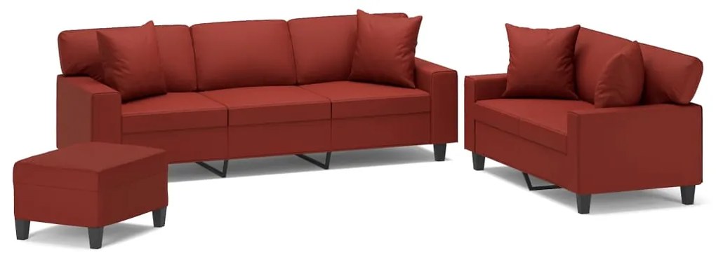 3153999 vidaXL Set de canapele cu perne, 3 piese, roșu vin, piele ecologică