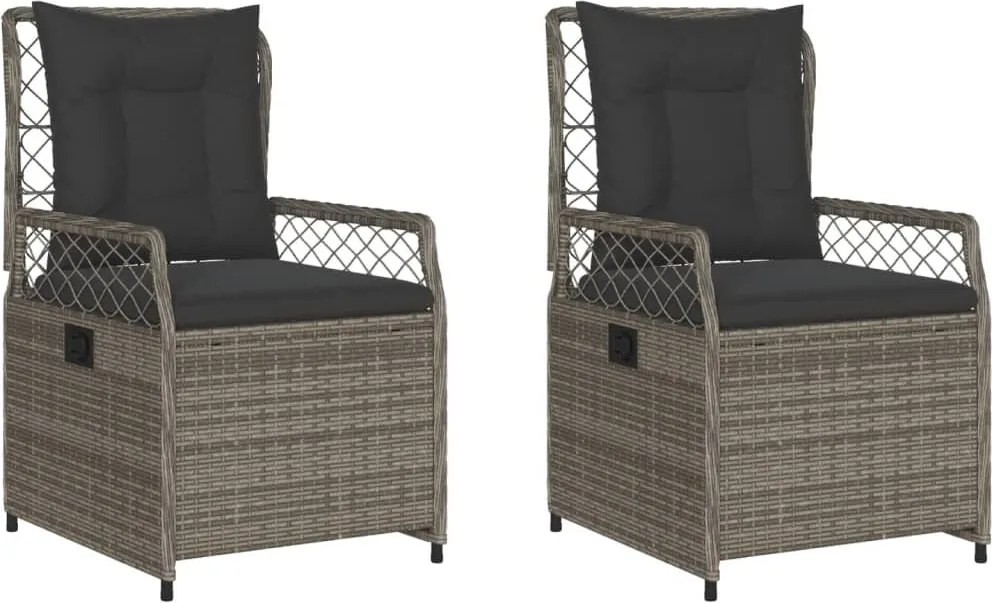 vidaXL Scaune de grădină rabatabile cu perne, 2 buc., gri, poliratan