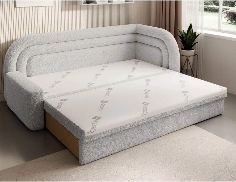 Canapea crem extensibilă/cu spațiu de depozitare cu tapițerie din țesătură bouclé cu colț pe partea dreaptă 223 cm Fabillo – ELTAP