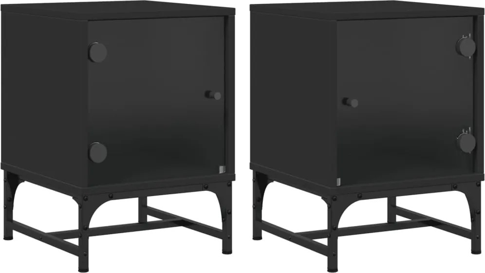 vidaXL Noptiere cu uși din sticlă, 2 buc., negru, 35x37x50 cm