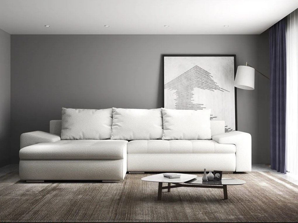 Colțar extensibil dumonde cu ladă de depozitare si sezut confortabil din spuma high-density, Leonardo Euphoria Ivory 260x185 cm