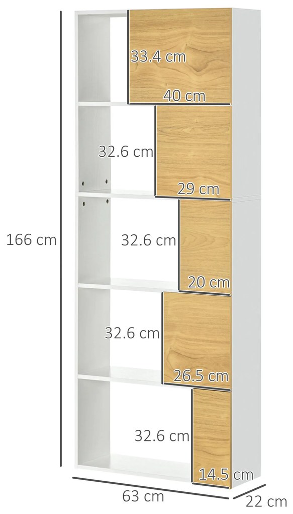 HOMCOM Dulap de depozitare, raft de carti cu 5 nivele cu compartimente deschise, pentru intrare, dormitor, camera de zi, natural | AOSOM RO