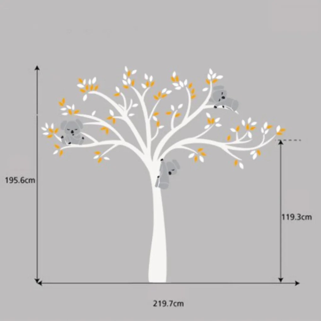 Autocolant de perete "Arborele alb cu koala" 195x220cm