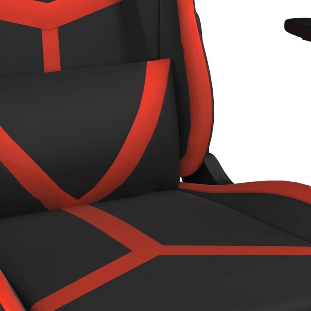 Scaun de gaming cu masaj suport picioare, negru rosu, piele eco 1, Negru si rosu, Cu suport de picioare