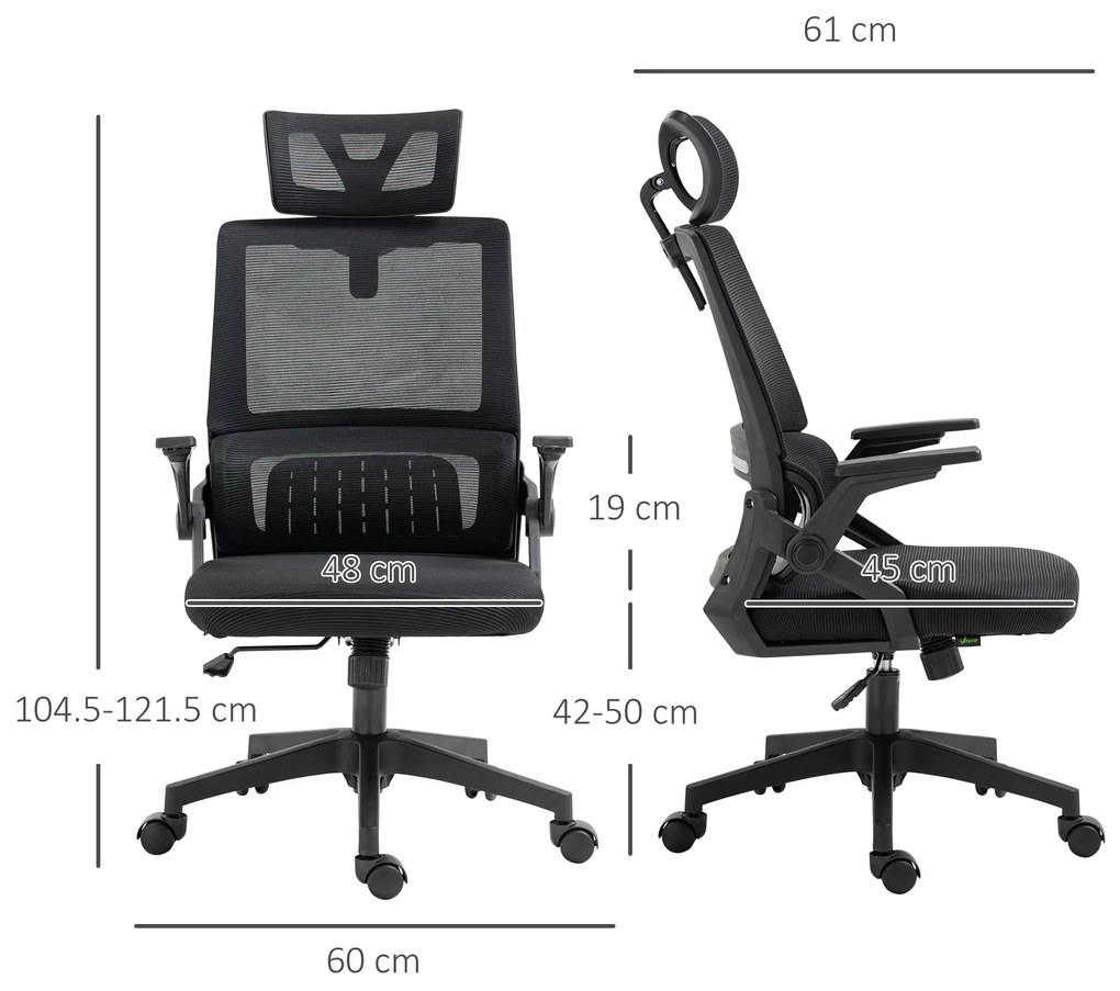Vinsetto Fotoliu de birou reglabil cu husa din plasa poliester, spatar ergonomic inclinabil pivotant Negru | Aosom Romania