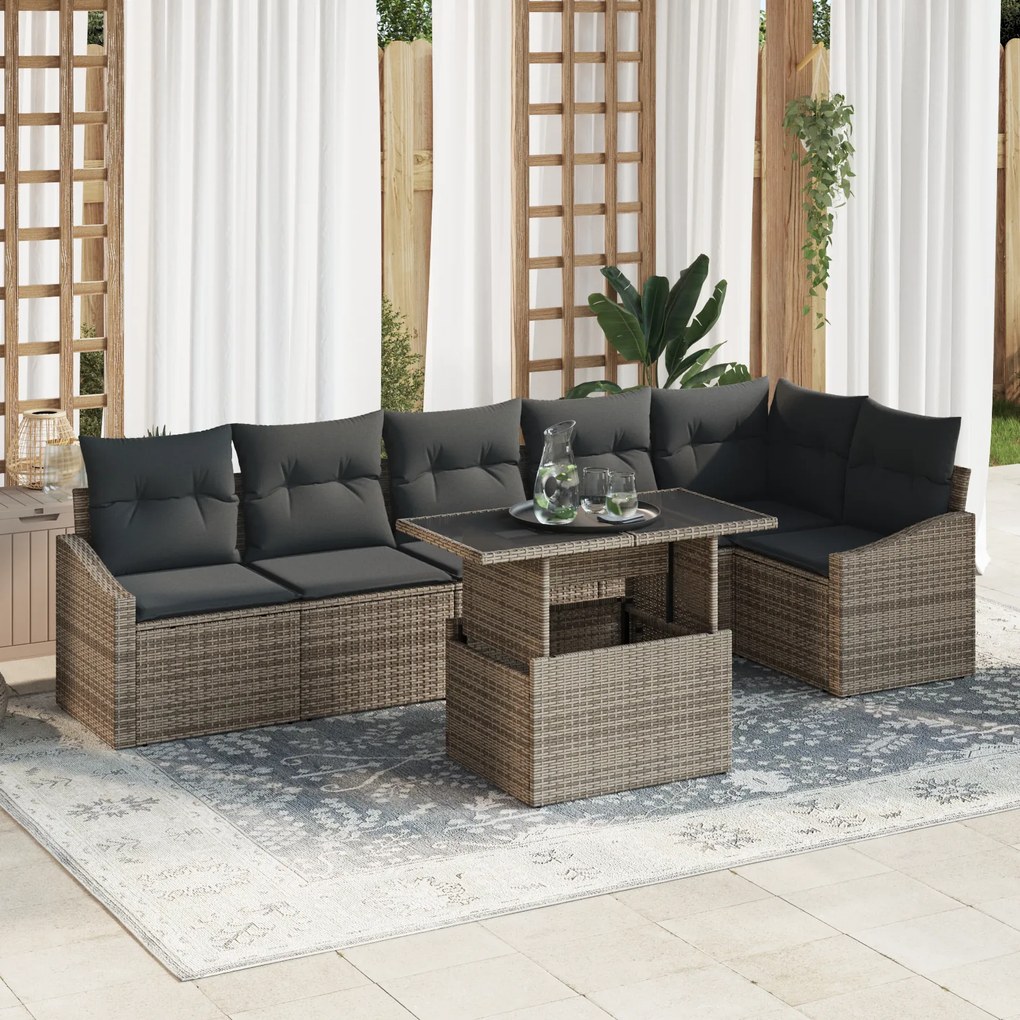 vidaXL Set de canapele pentru grădină cu 7 piese și perne gri din rattan poliesteric