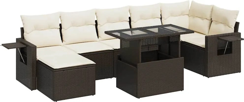 vidaXL Set canapele de grădină cu perne, 8 piese, maro, poliratan