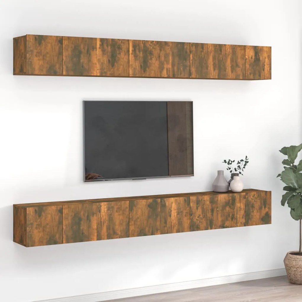 3120308 vidaXL Comode TV, 8 buc., stejar fumuriu, 60x30x30 cm, lemn prelucrat