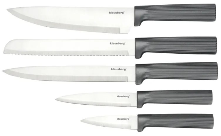 Set cuțite Klausberg KB 7982, 6 piese, Oțel inoxidabil, Mâner lemn de salcâm, Grafit/maro