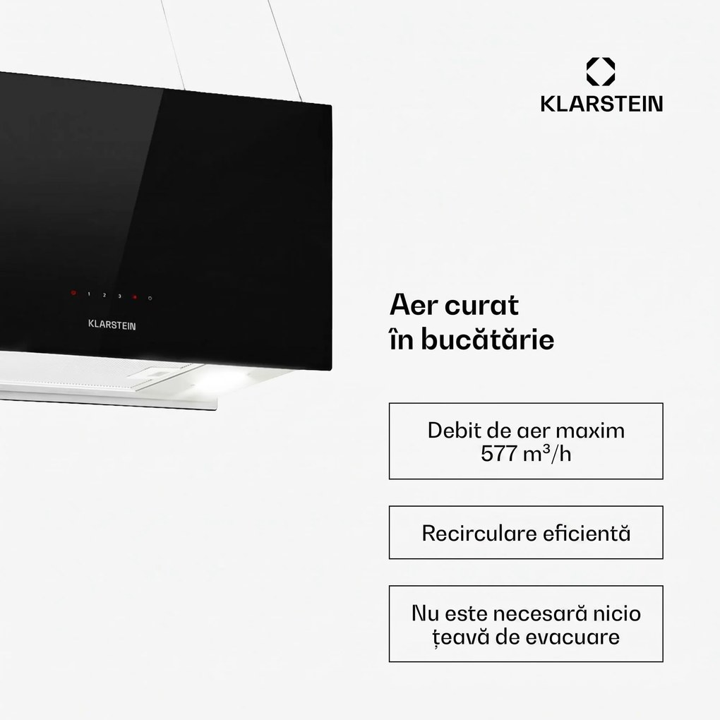 Klarstein Kronleuchter L, hotă tip insulă, 60 cm, evacuare 577 m³/h, LED, touch, negru