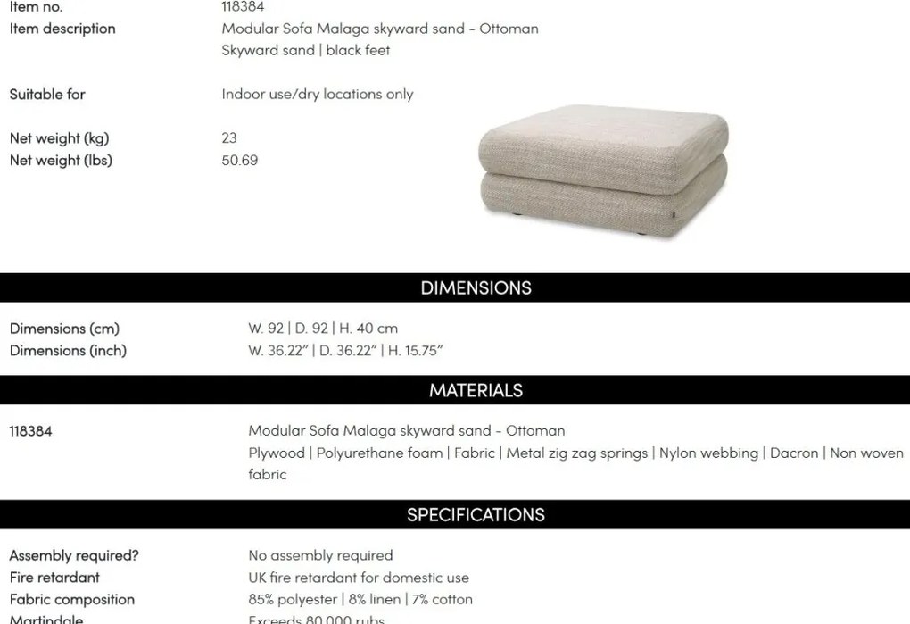 Modul pentru canapeaua design LUX Malaga-Ottoman