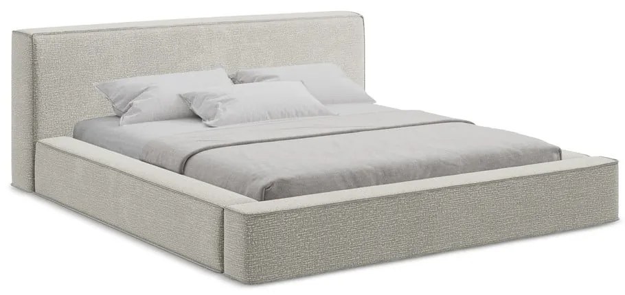 Pat dublu tapițat gri deschis cu spațiu de depozitare cu grilă 140x200 cm Noho - Makamii