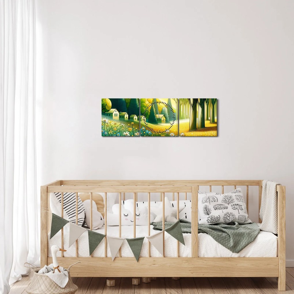 Tablou - Sat în galben-verde (cu ceas) (90x30 cm)