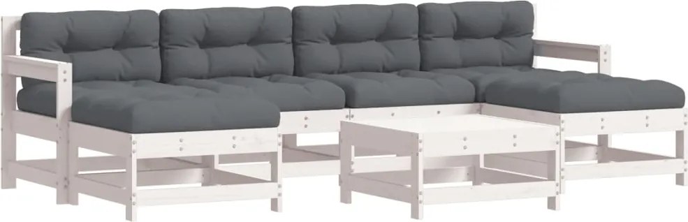 vidaXL Set mobilier de grădină cu perne, 7 piese, alb, lemn masiv