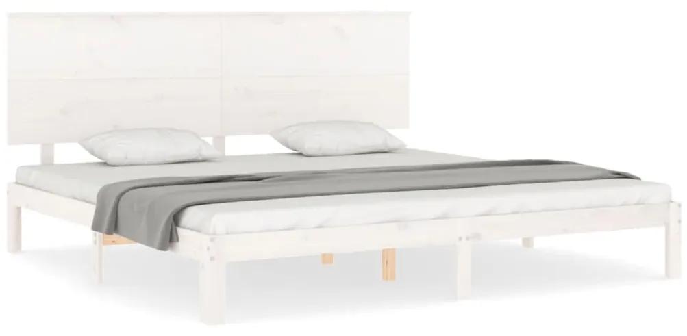 3193677 vidaXL Cadru de pat cu tăblie Super King Size, alb, lemn masiv